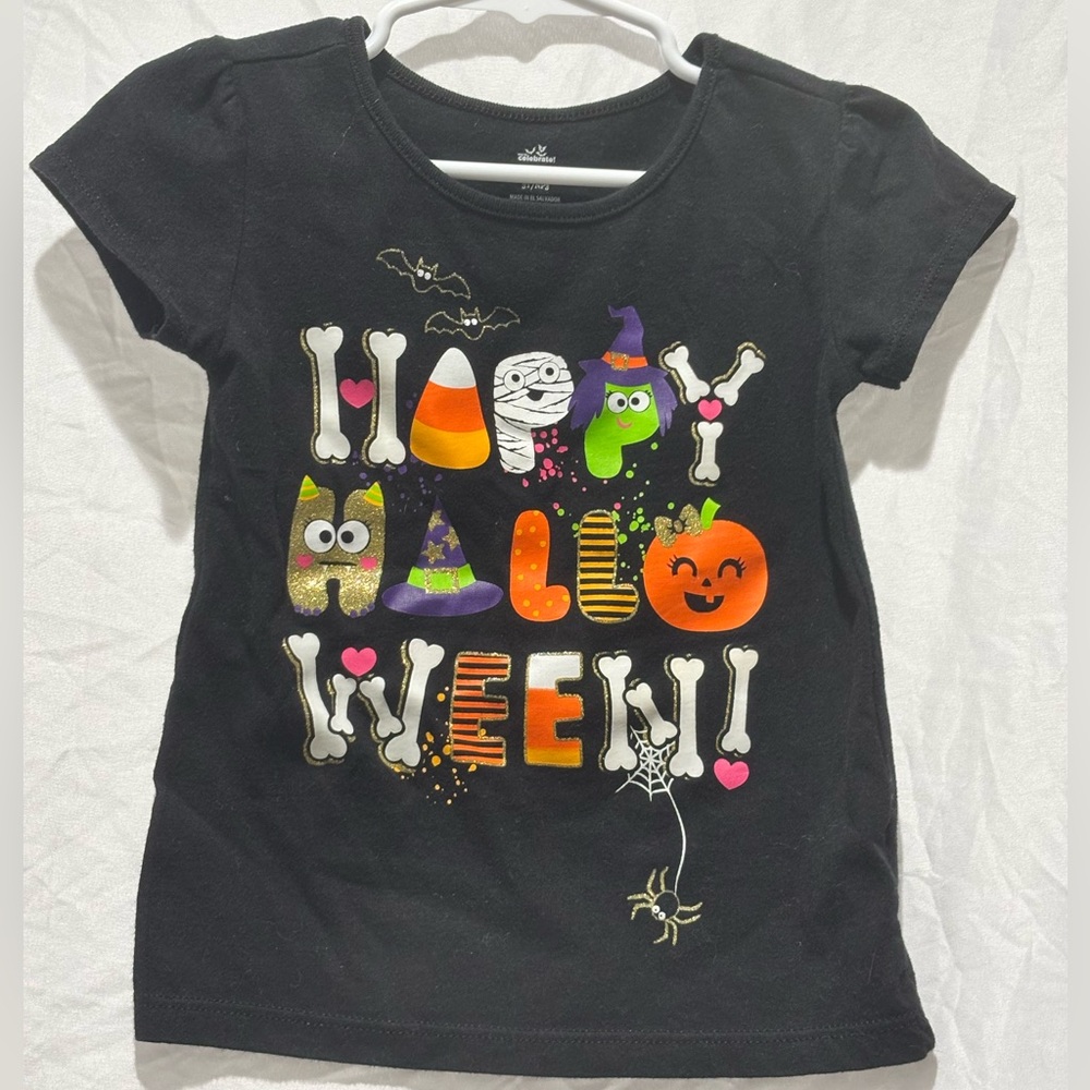 Way to Celebrate Toddler Girls Black 'Happy Halloween' Tee T-Shirt Top 3T Cotton
